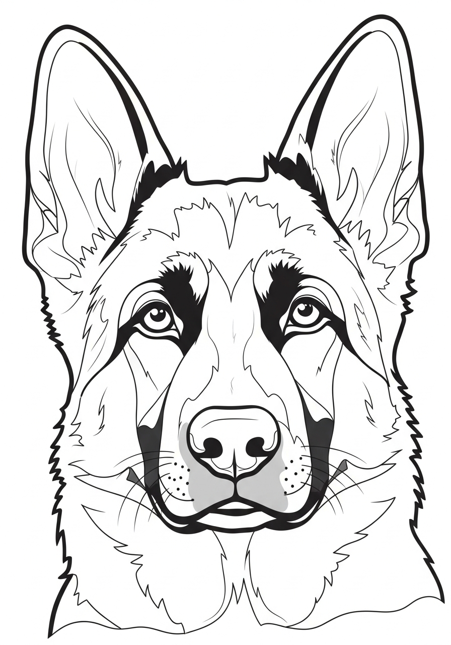 German Shepherd face portrait coloring page