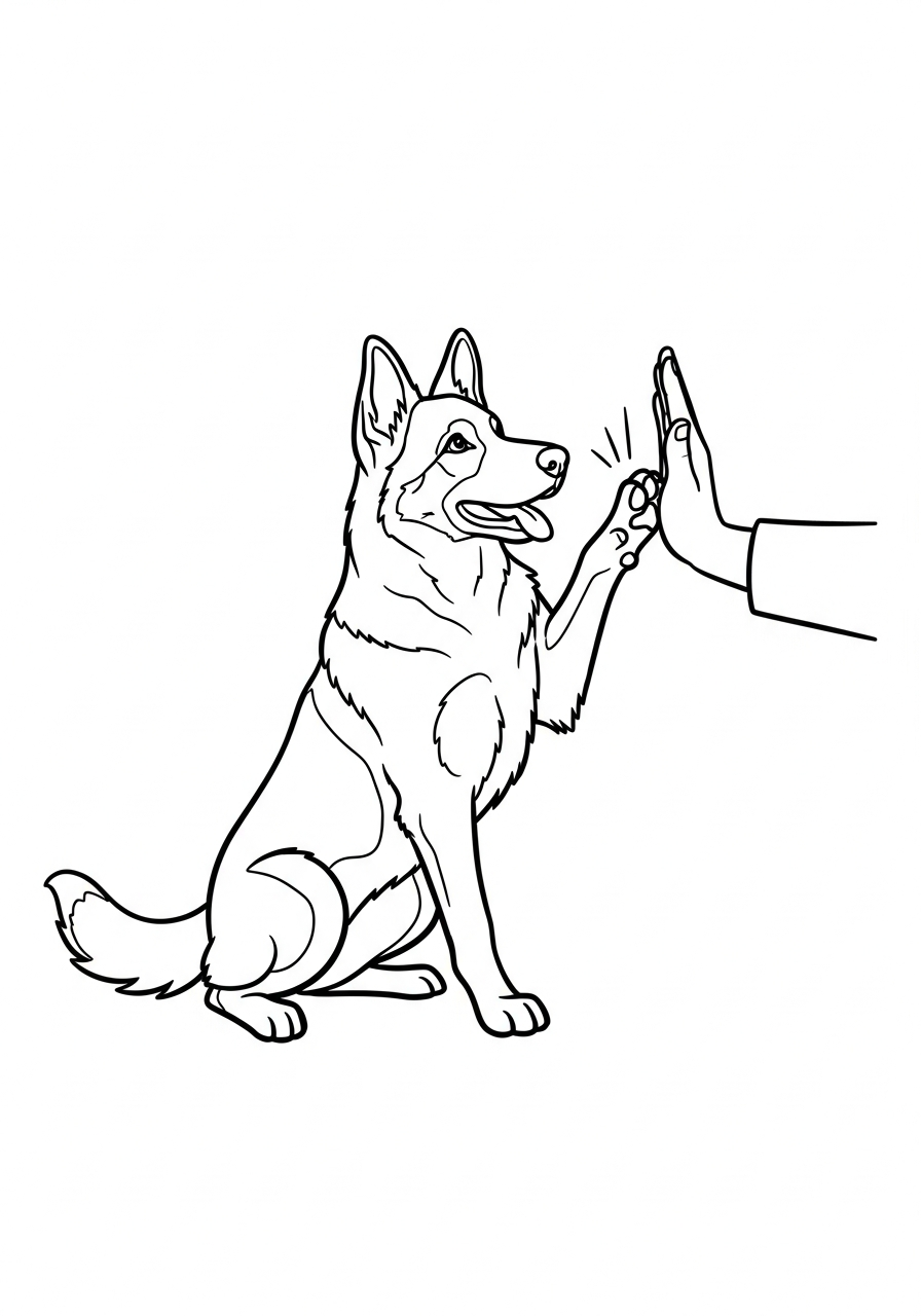 German Shepherd high-five paw coloring page