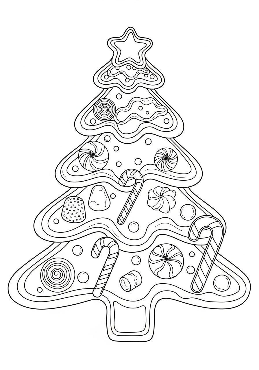 Christmas Tree Coloring Pages 13 Gingerbread cookie tree with icing coloring page