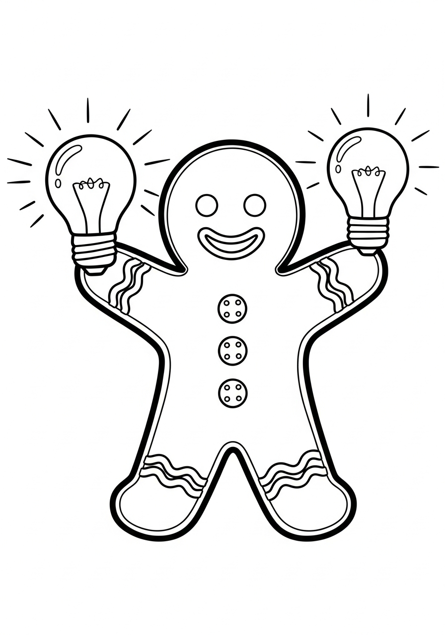Christmas Light Coloring Pages 11 Gingerbread man holding light bulbs coloring page