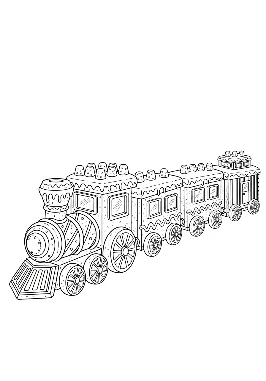 Christmas Train Coloring Pages 8 Gingerbread train with icing details coloring page