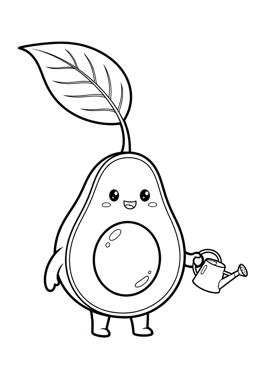 Happy avocado pit sprouting a leaf coloring page