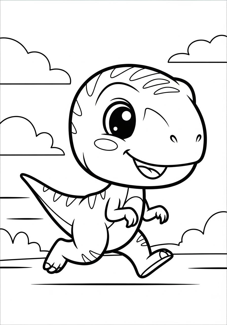 Velociraptor Coloring Pages 11 Happy chibi velociraptor running fast coloring page