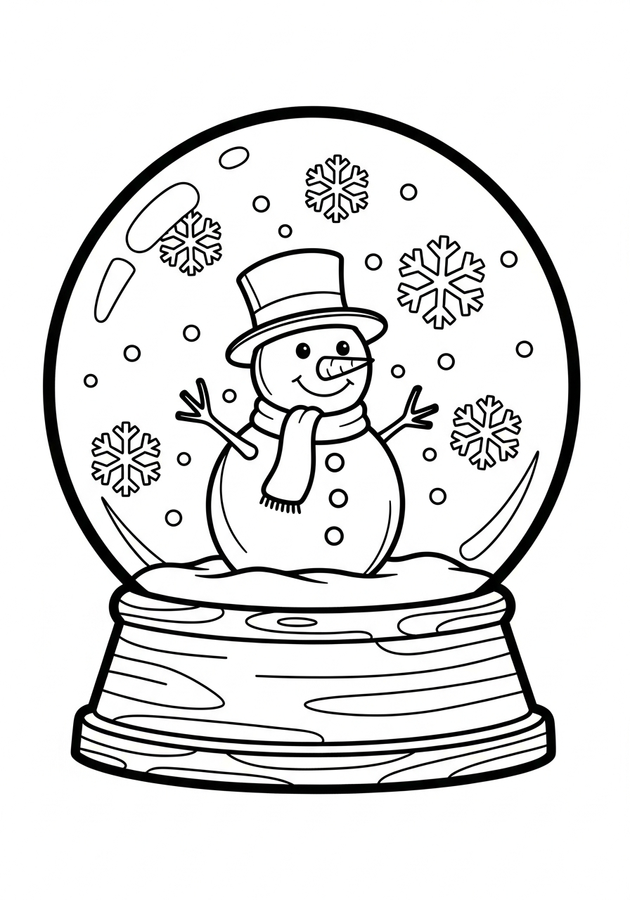 Happy snowman in glass globe coloring page