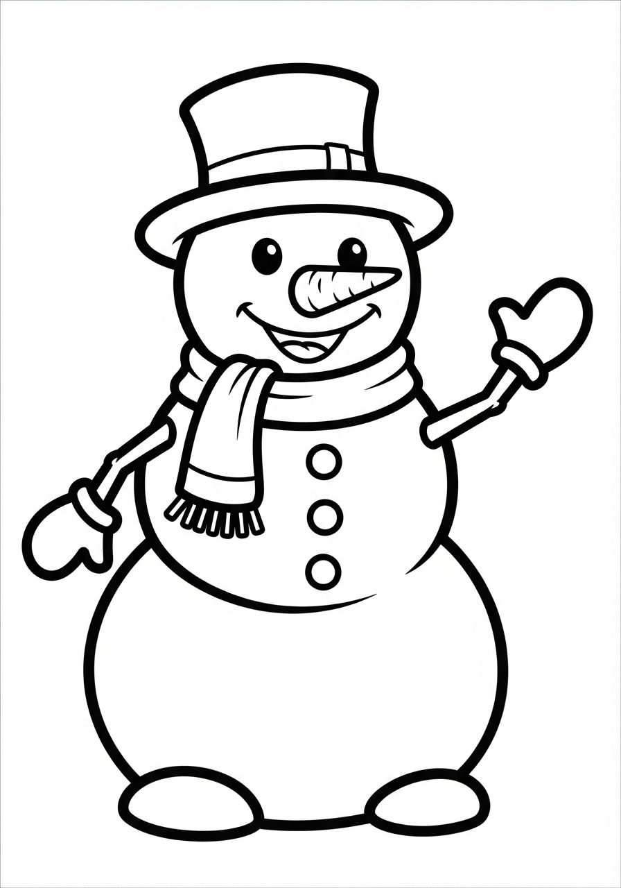 Snowman Coloring Pages 7 Happy snowman with hat and scarf coloring page