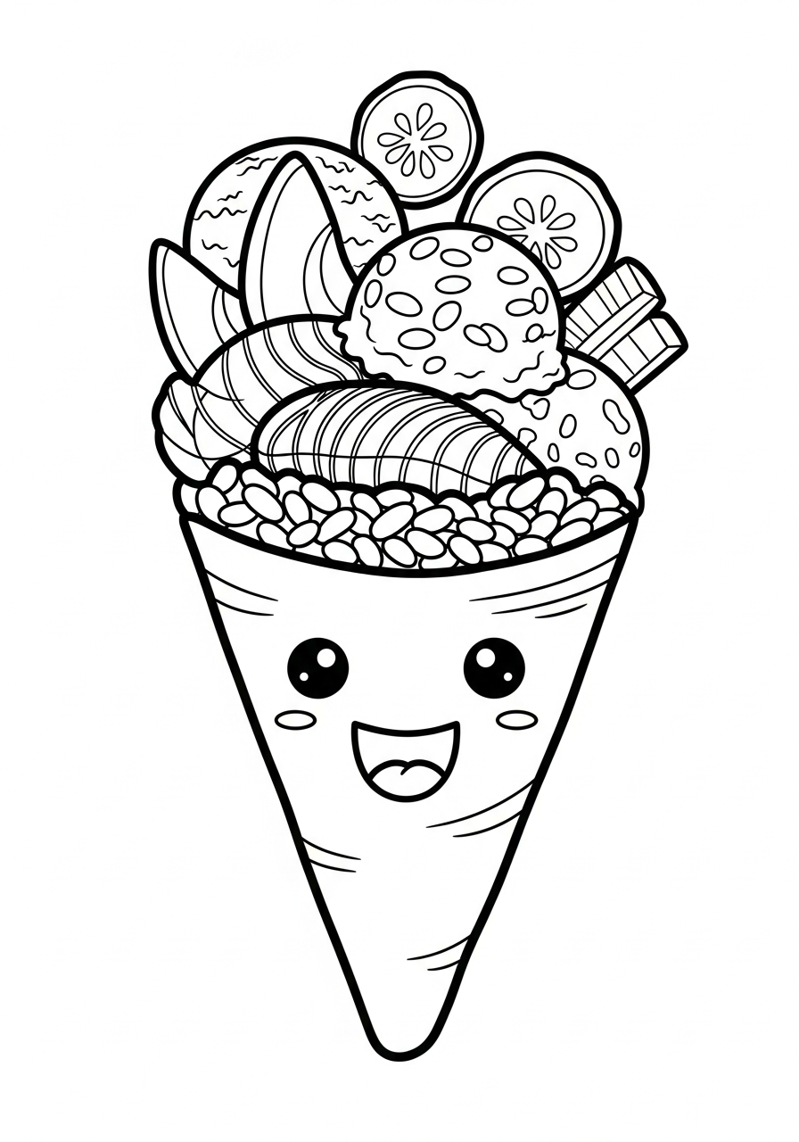 Happy temaki hand roll cone coloring page