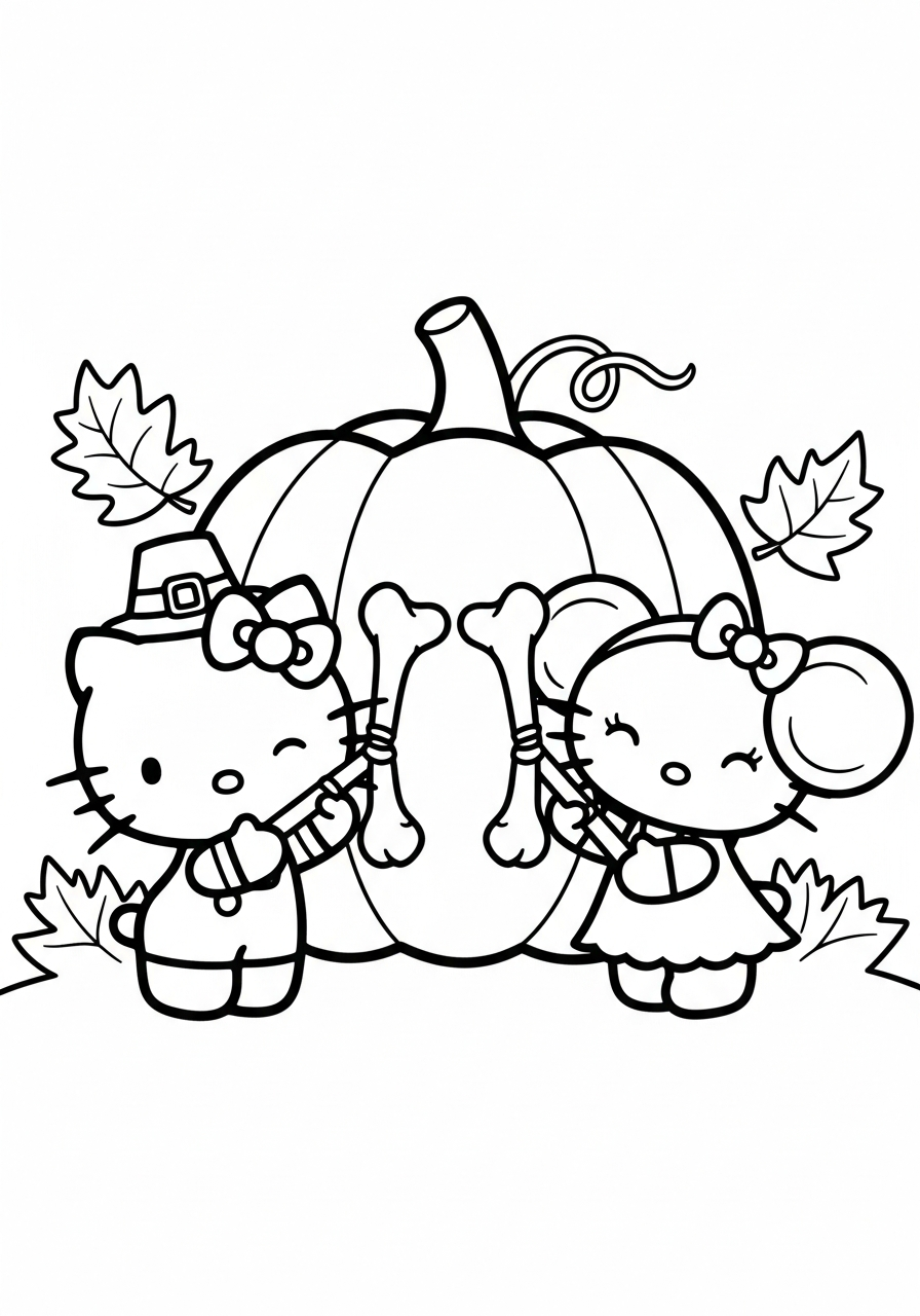 Hello Kitty and Mimmy with wishbone coloring page