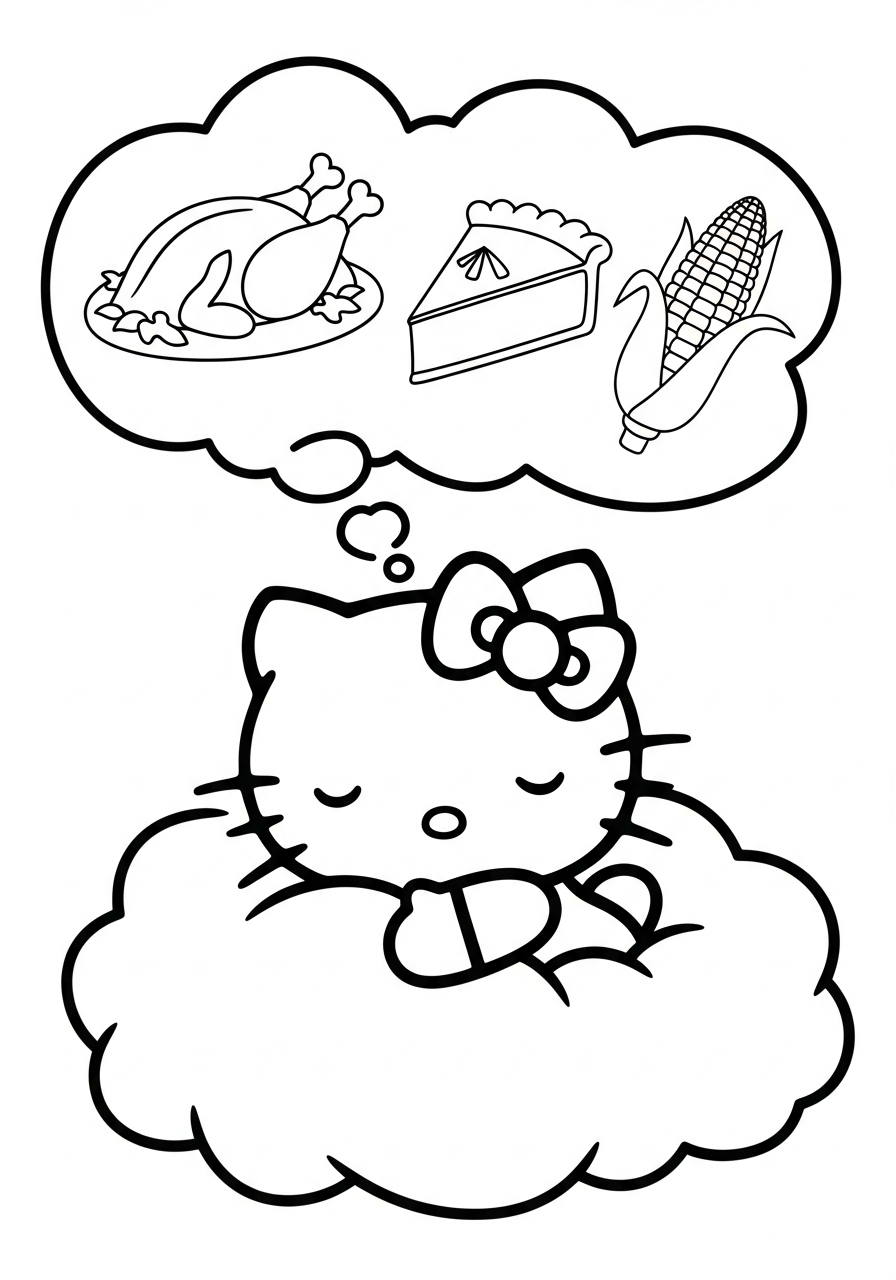 Hello Kitty dreaming of Thanksgiving coloring page