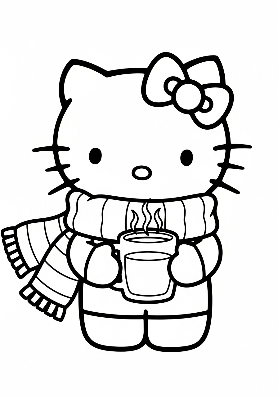 Hello Kitty in cozy scarf coloring page