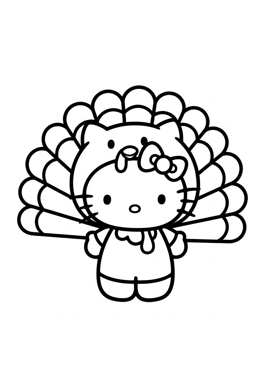 Hello Kitty in funny turkey costume coloring page