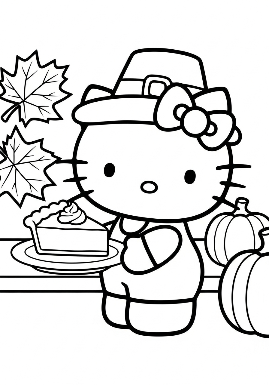 Hello Kitty offering pie slice coloring page