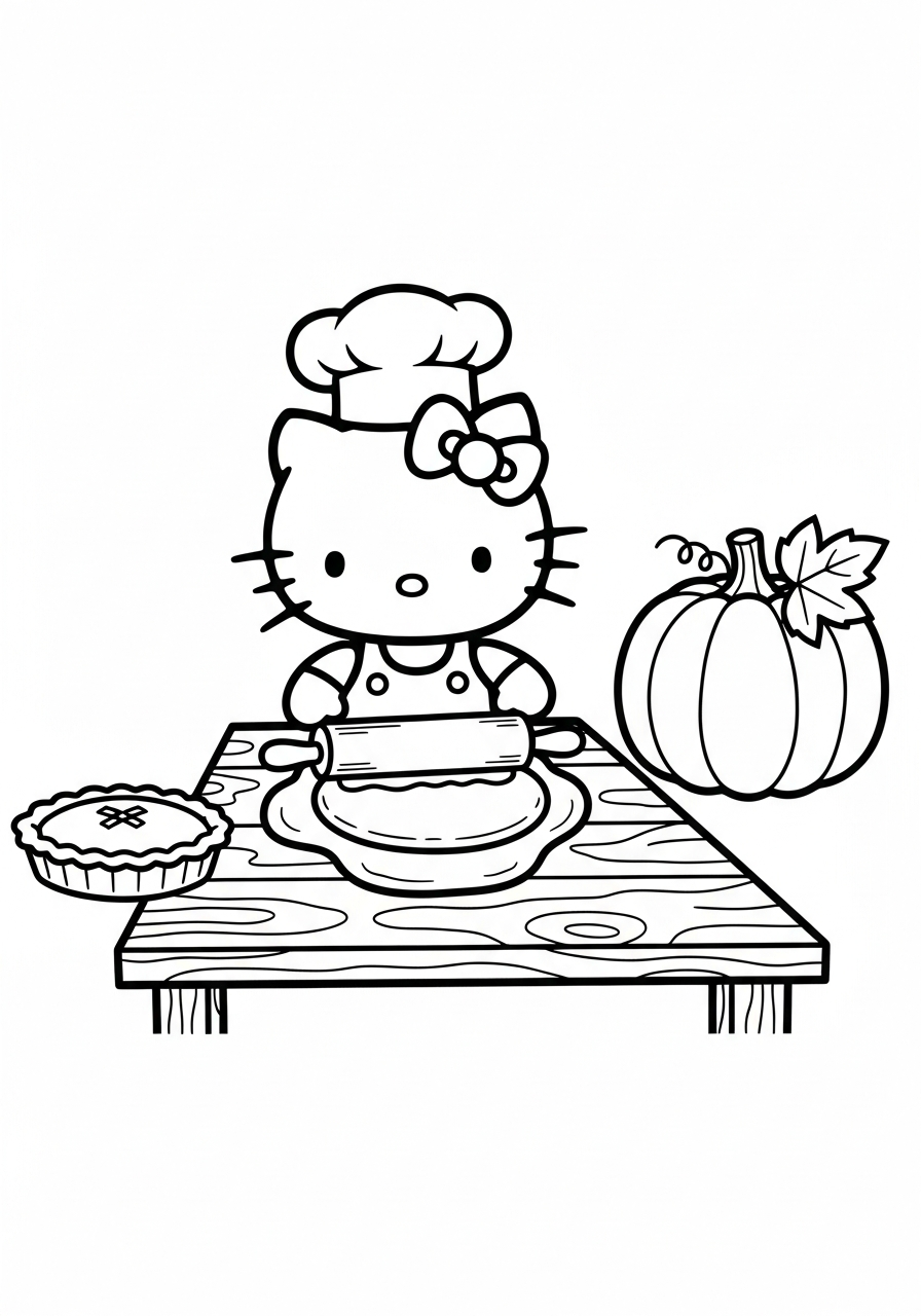 Hello Kitty rolling pie dough coloring page