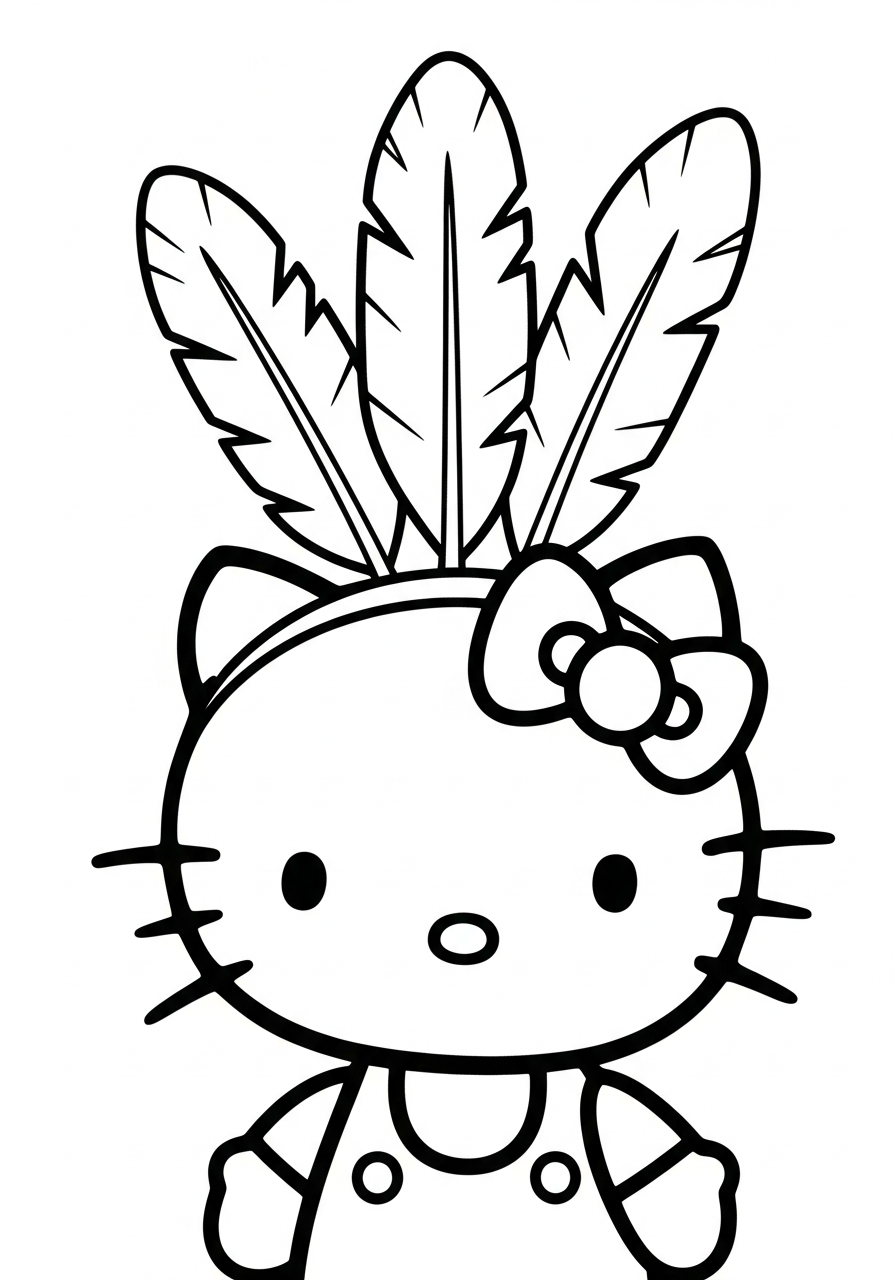 Hello Kitty with feather headband coloring page