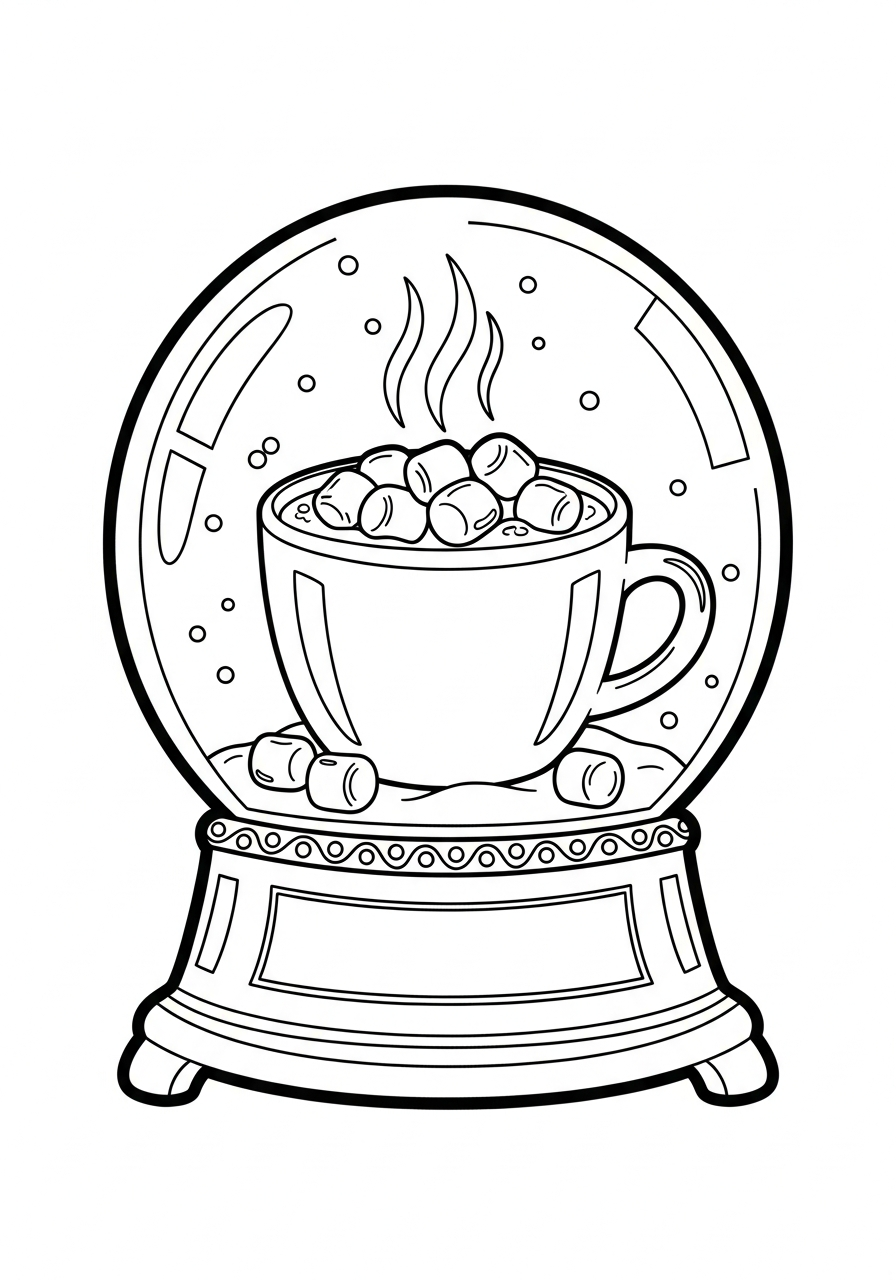 Hot cocoa mug scene globe coloring page
