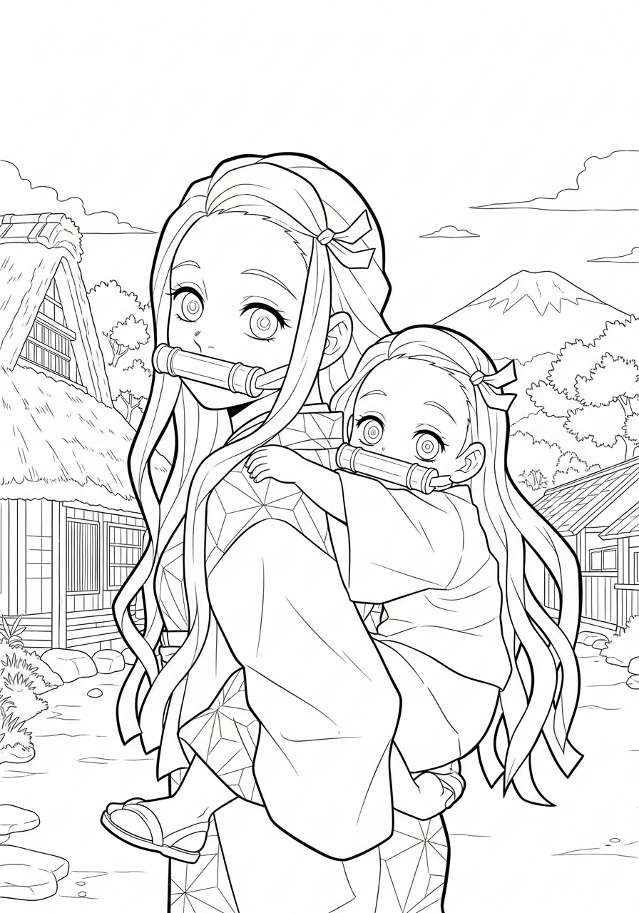 Nezuko Coloring Pages 11 Human Nezuko carrying sibling coloring page