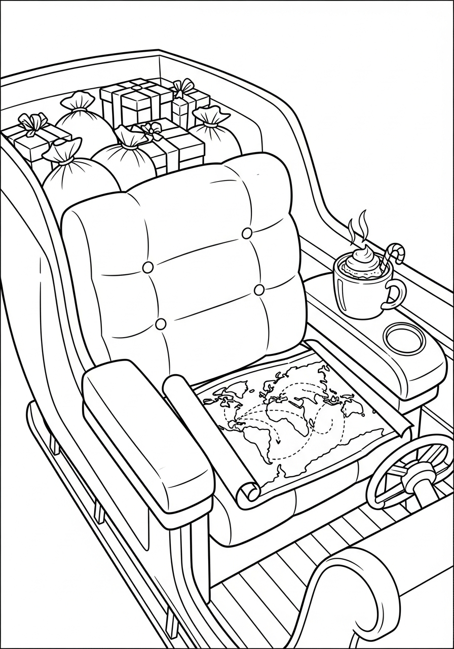 Santa Sleigh Coloring Pages 18 Inside view of Santa sleigh coloring page