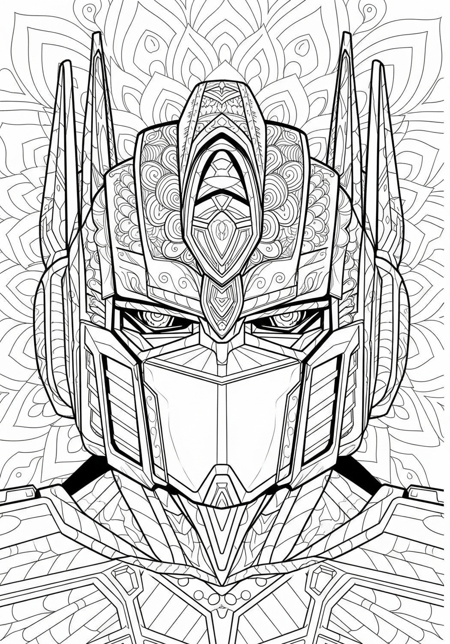 Optimus Prime Coloring Pages 9 Intricate mandala robot head pattern coloring page