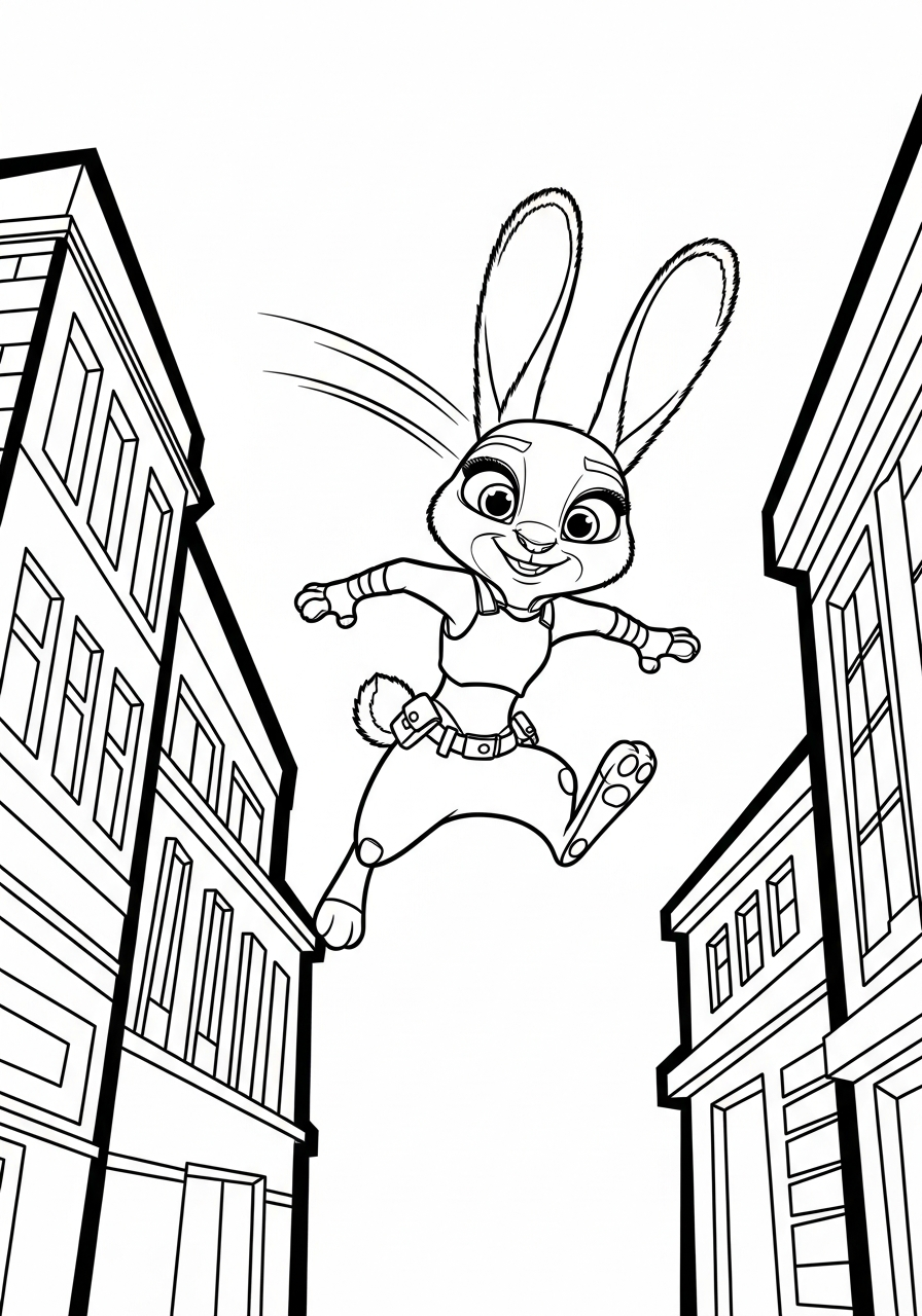 Judy Hopps jumping rooftops coloring page