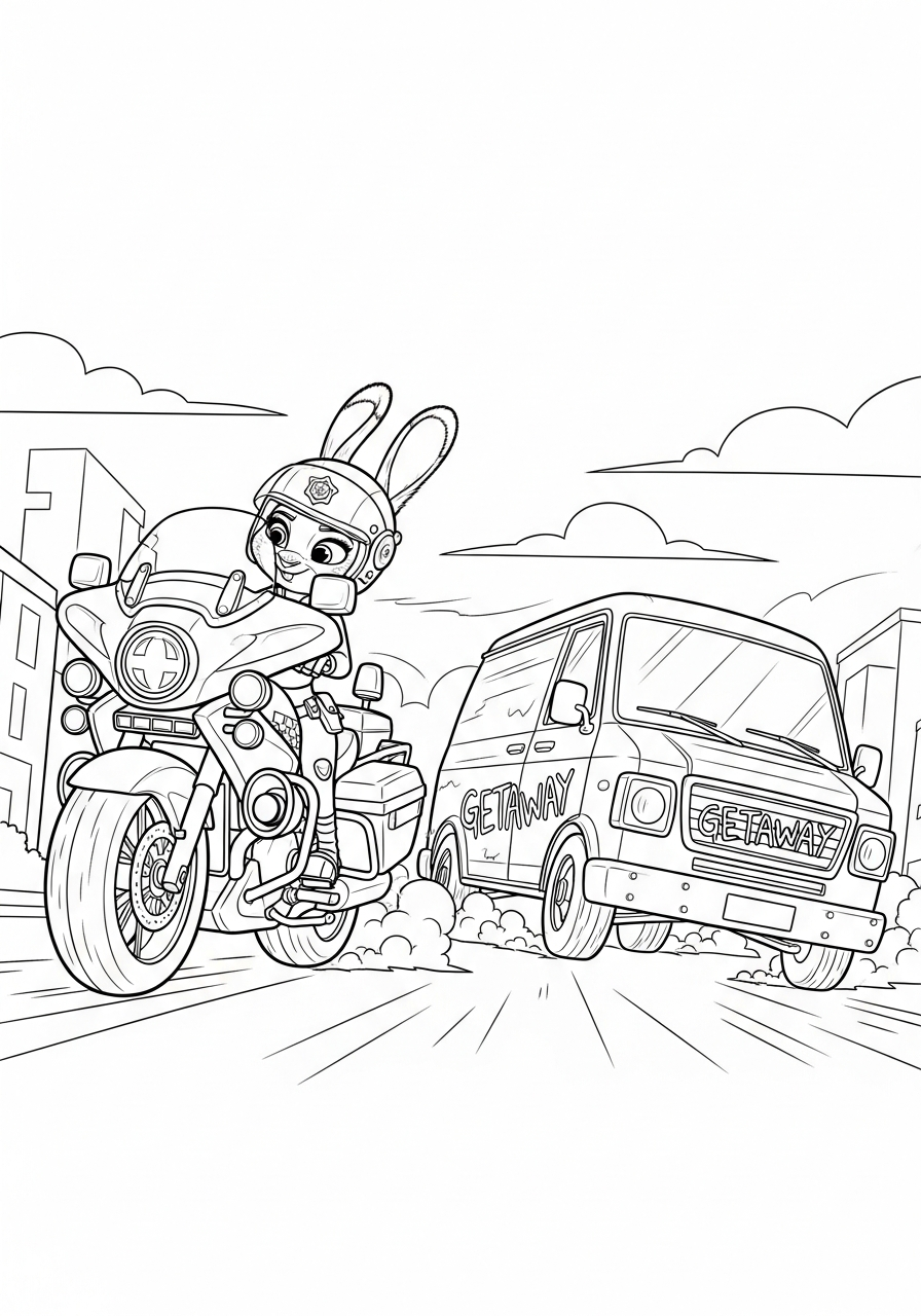 Judy Hopps motorcycle chase coloring page