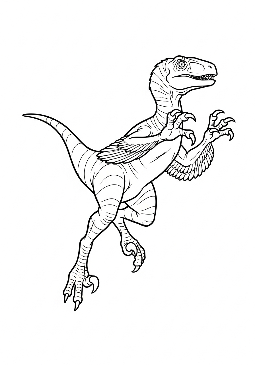 Velociraptor Coloring Pages 12 Jumping velociraptor attacking mid-air action coloring page