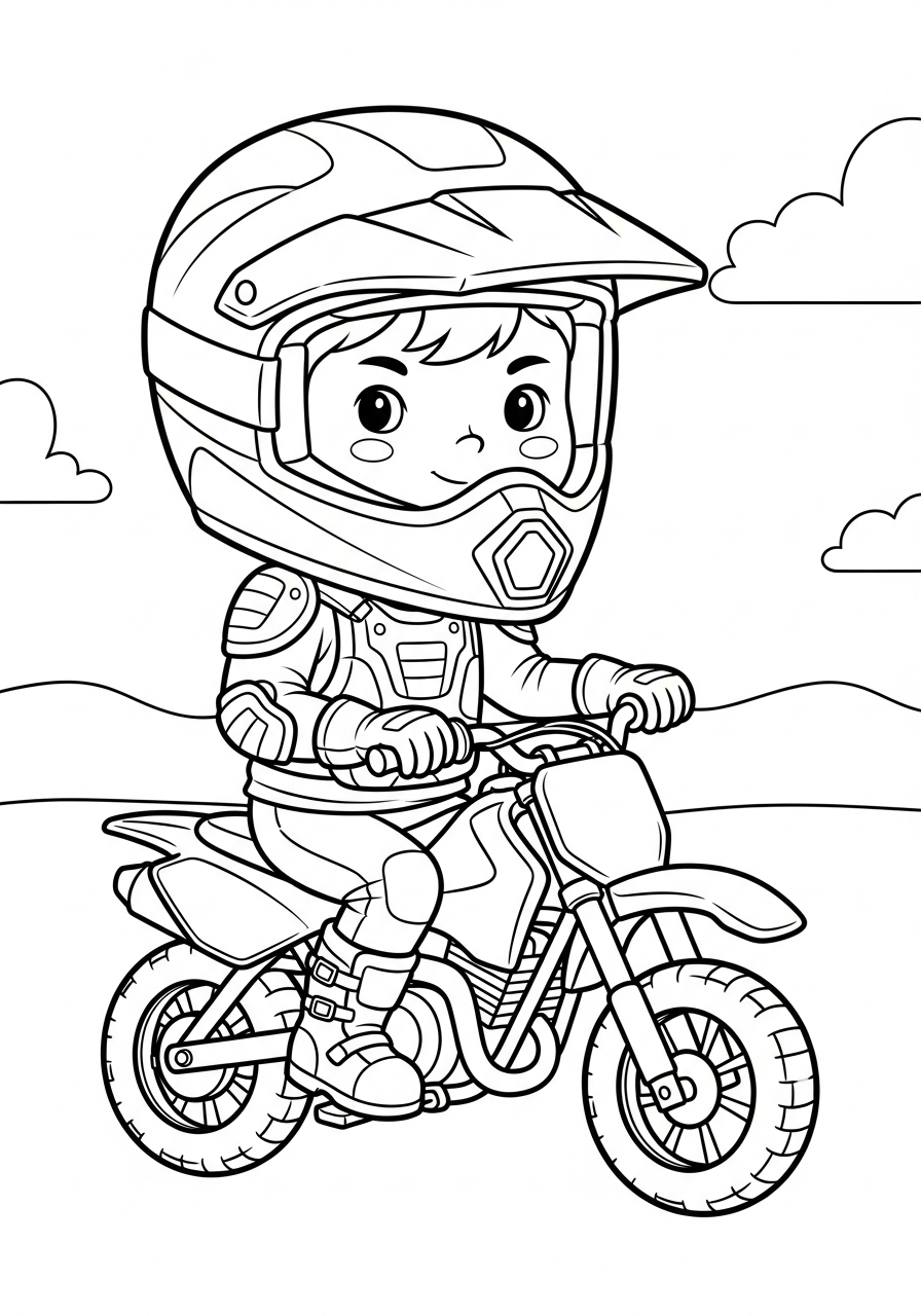 Dirt Bike Coloring Pages 23 Kid in big gear on mini bike coloring page