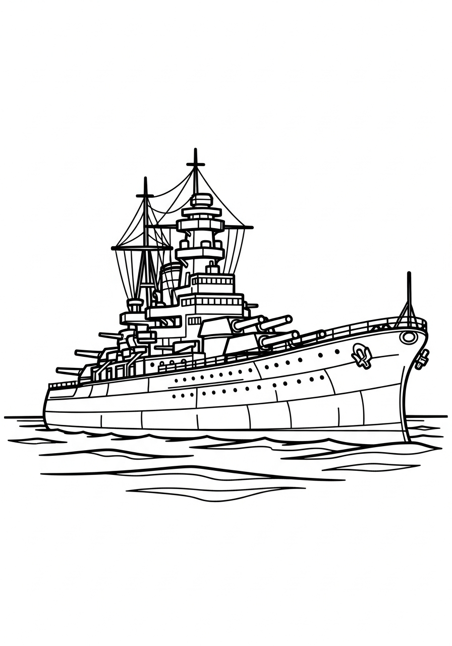 Veterans Day Coloring Pages 11 Large naval battleship on water coloring page