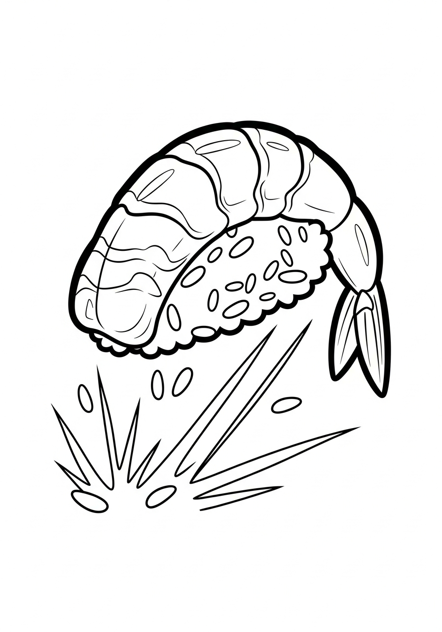 Leaping ebi shrimp nigiri coloring page