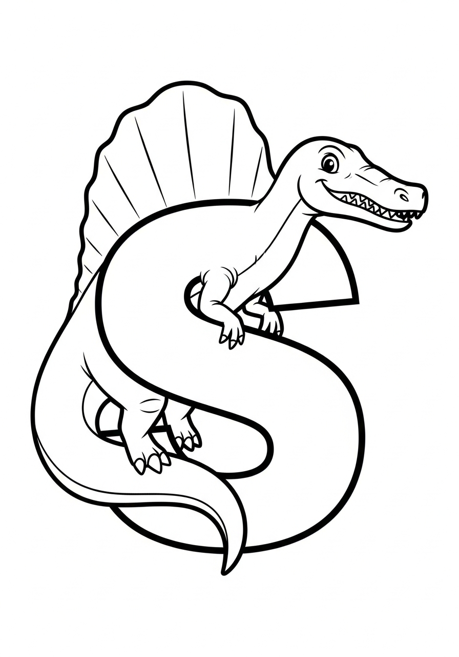 Letter S for Spinosaurus coloring page