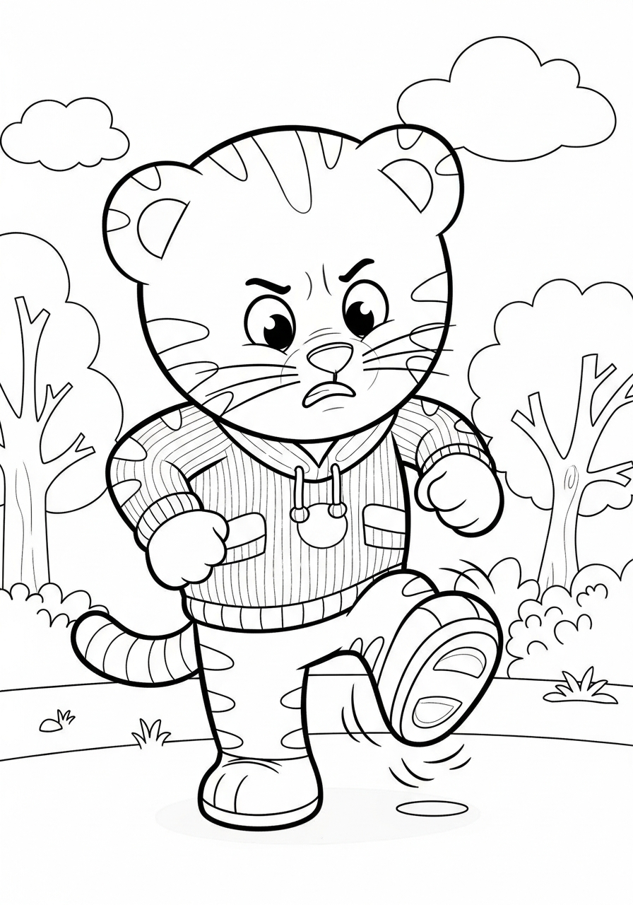 Mad Daniel Tiger stomping feet coloring page