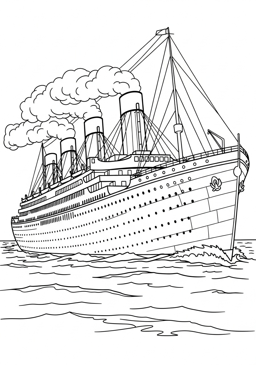 Majestic side view of Titanic coloring page