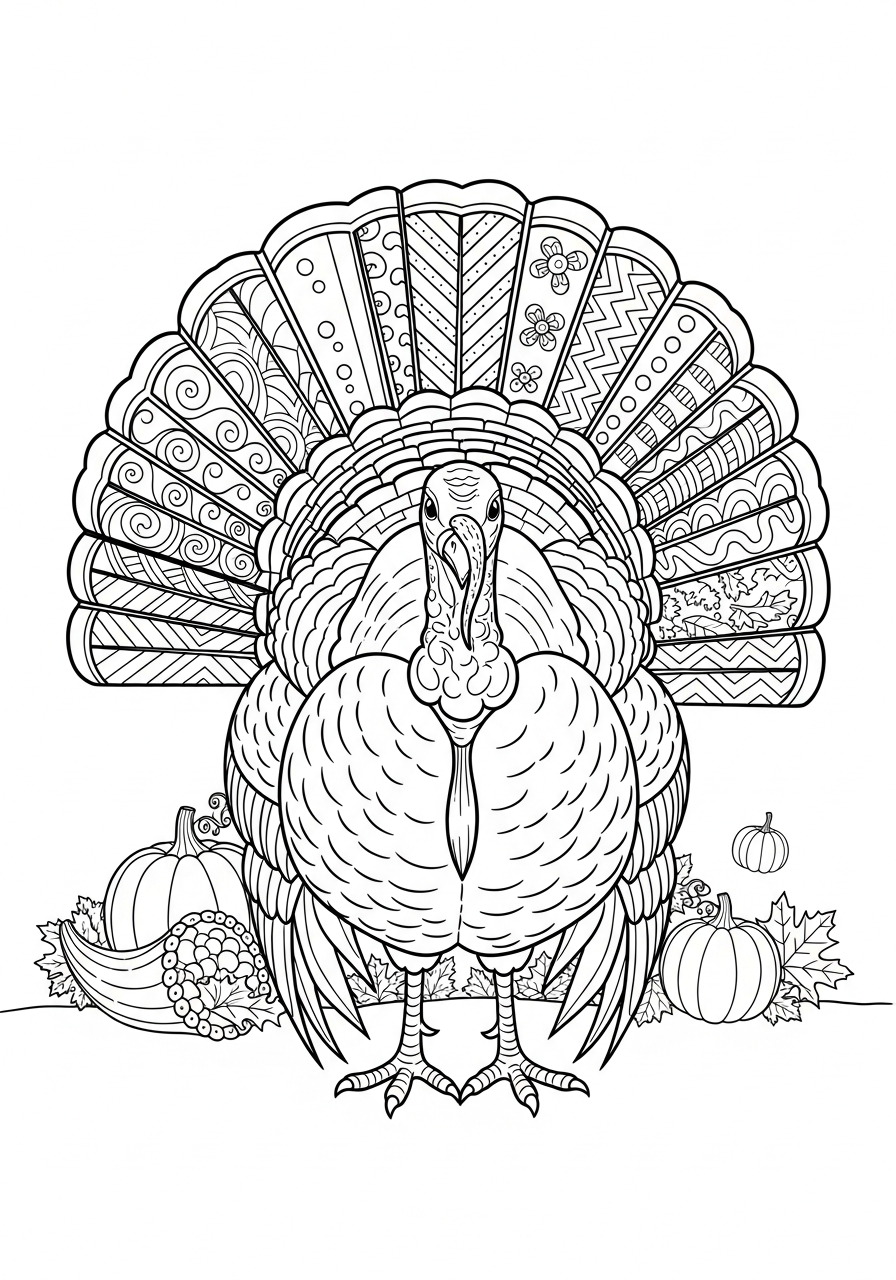 Thanksgiving Coloring Pages 14 Majestic turkey with spread tail feathers coloring page