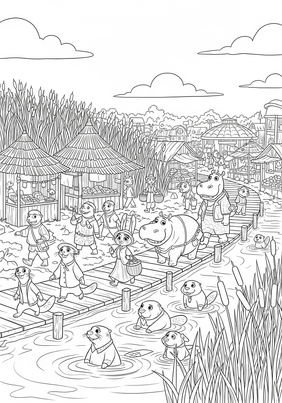 Marsh Market scenery Zootopia 2 coloring page