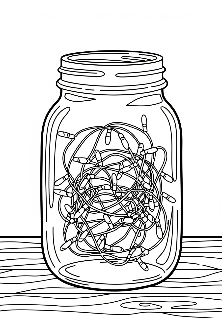 Christmas Light Coloring Pages 16 Mason jar filled with lights coloring page