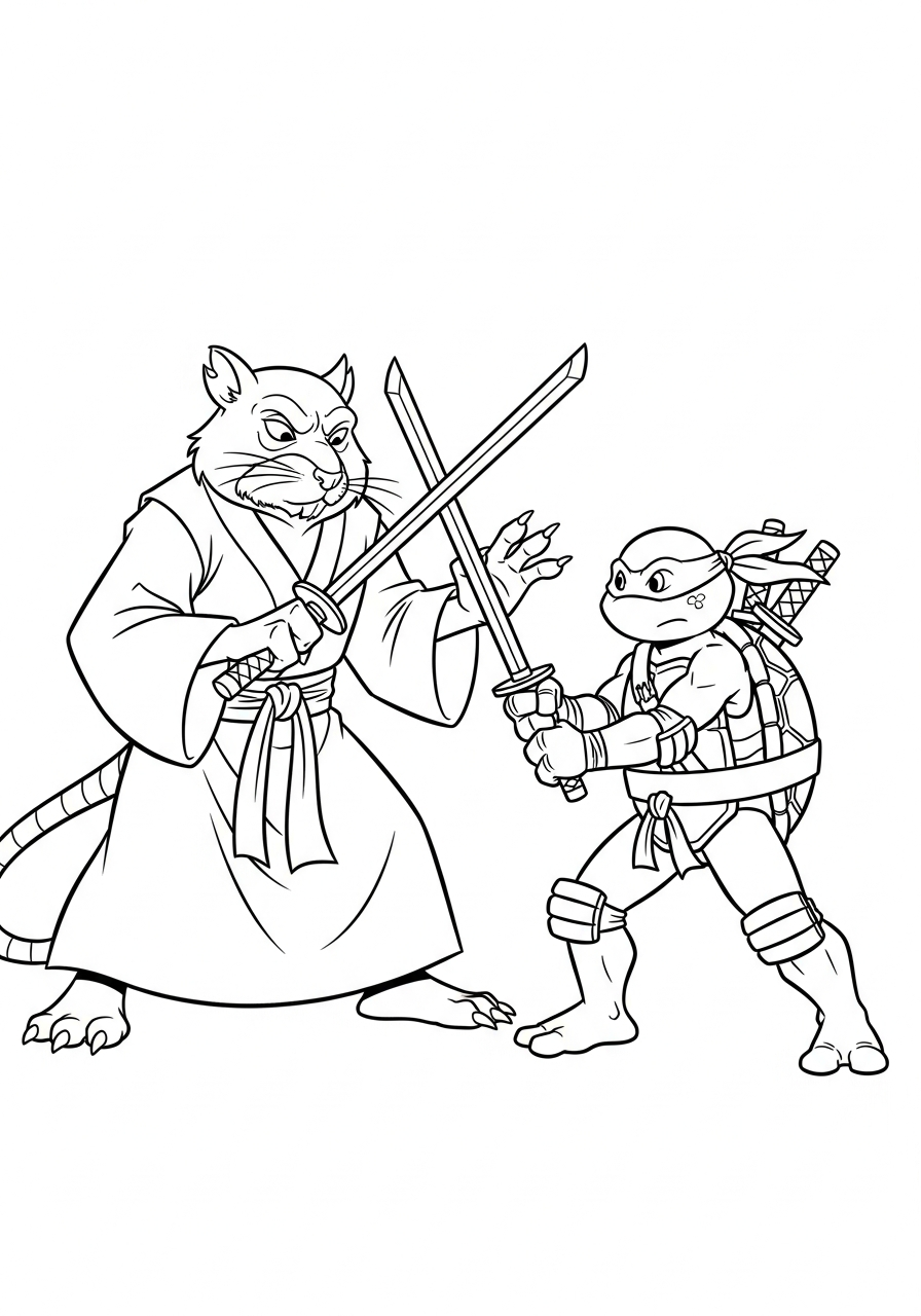 Ninja Turtle Coloring Pages 16 Master Splinter training young Leonardo coloring page