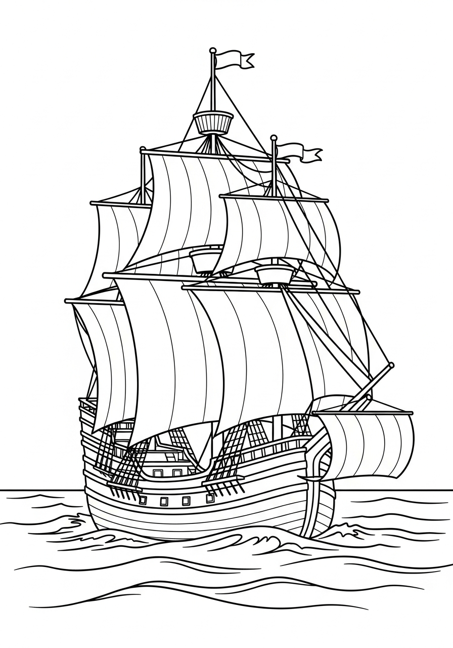 Thanksgiving Coloring Pages 15 Mayflower ship sailing on the ocean coloring page