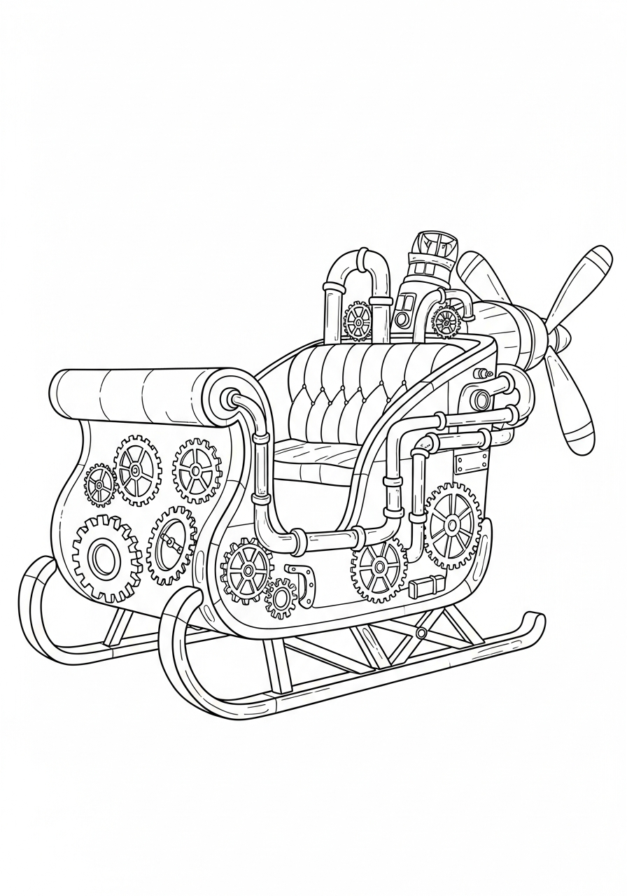 Santa Sleigh Coloring Pages 17 Mechanical steampunk Santa sleigh design coloring page