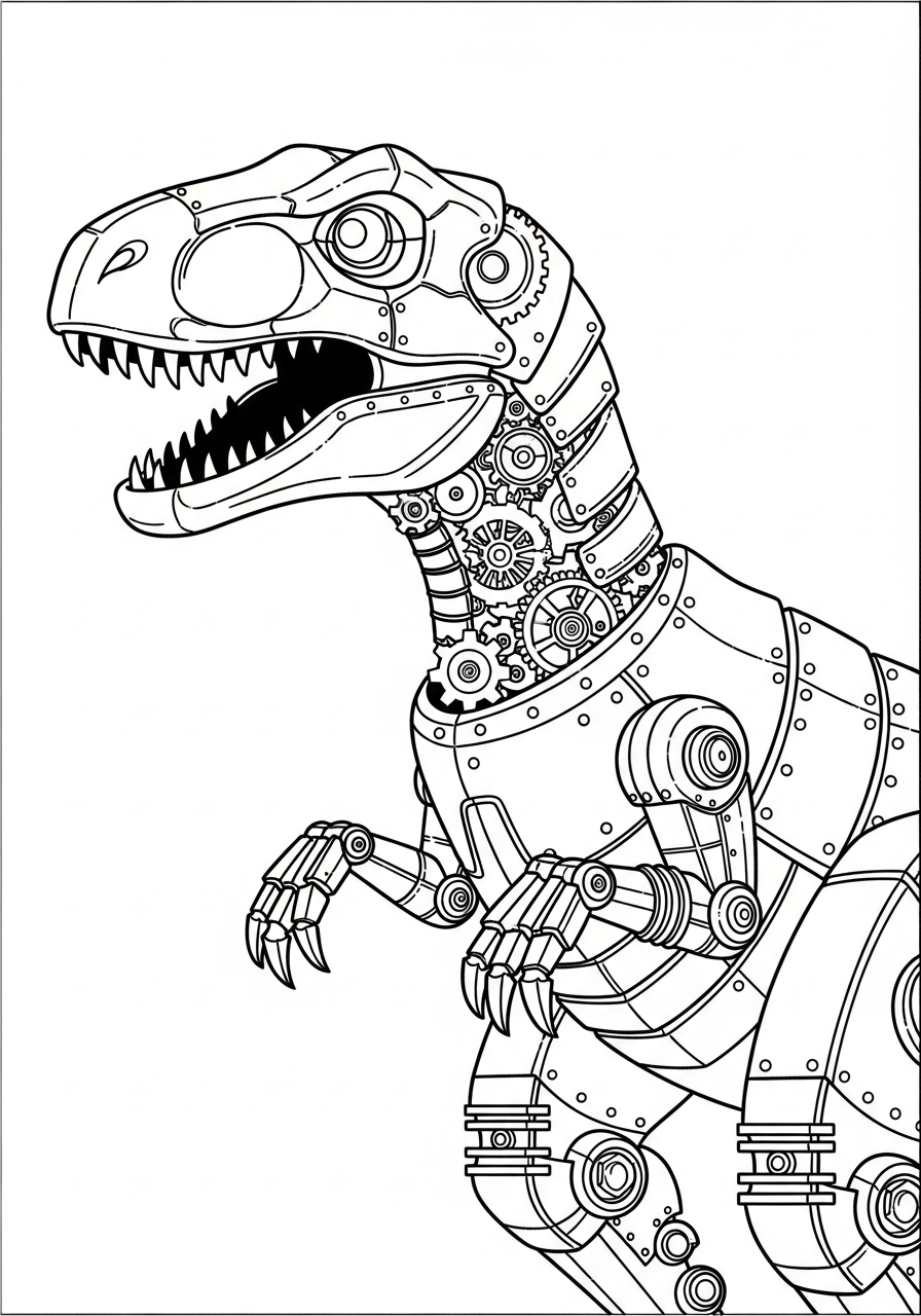 Velociraptor Coloring Pages 13 Mechanical steampunk robot velociraptor gear coloring page