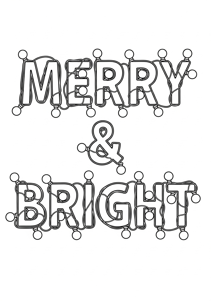 Christmas Light Coloring Pages 17 Merry and Bright wire letters coloring page