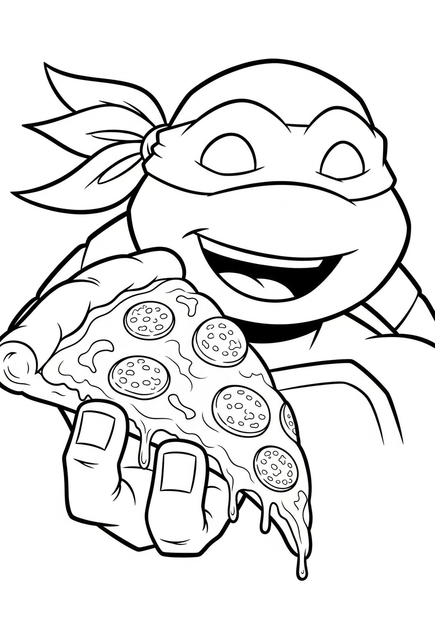Ninja Turtle Coloring Pages 18 Michelangelo holding a perfect pizza slice coloring page