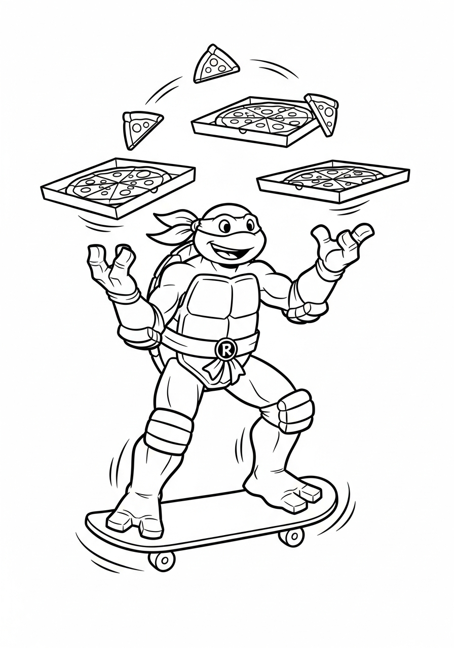 Ninja Turtle Coloring Pages 19 Michelangelo juggling pizza boxes coloring page