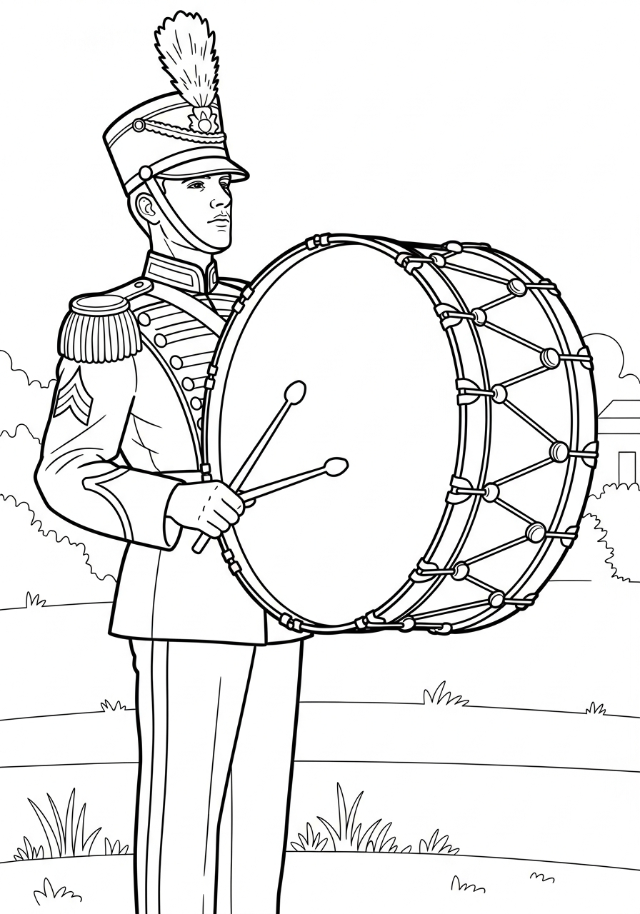 Soldier Coloring Pages 10 Military band soldier playing drum coloring page