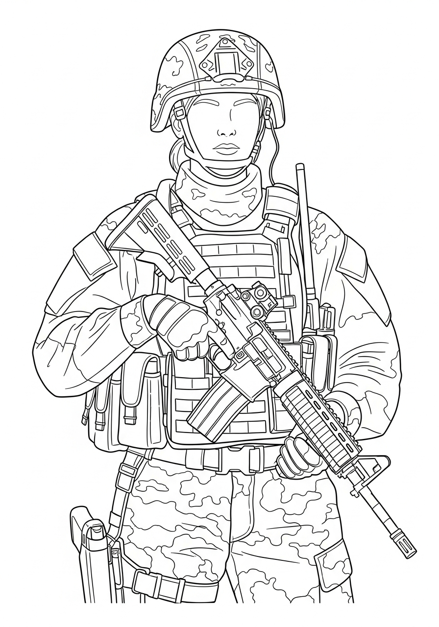 Soldier Coloring Pages 12 Modern female soldier on patrol coloring page