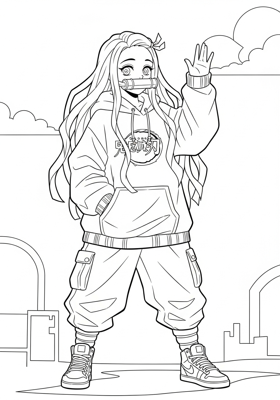 Nezuko Coloring Pages 12 Modern street style Nezuko coloring page