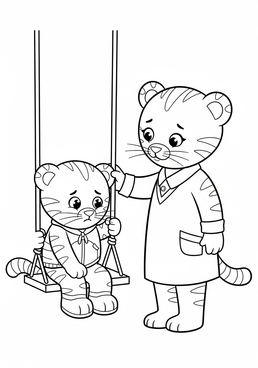 Mom Tiger comforting sad Daniel coloring page