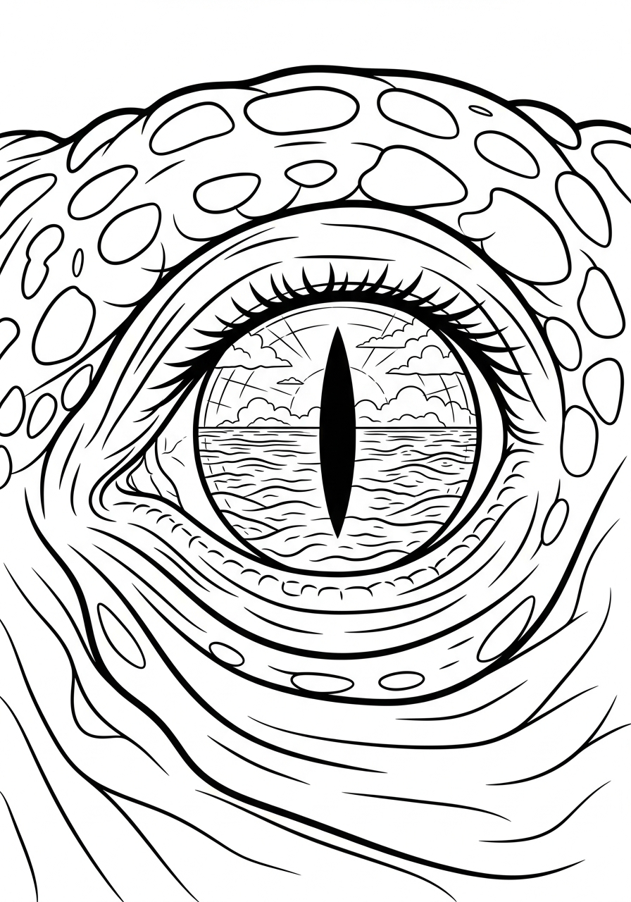 Mosasaurus detailed reptilian eye coloring page
