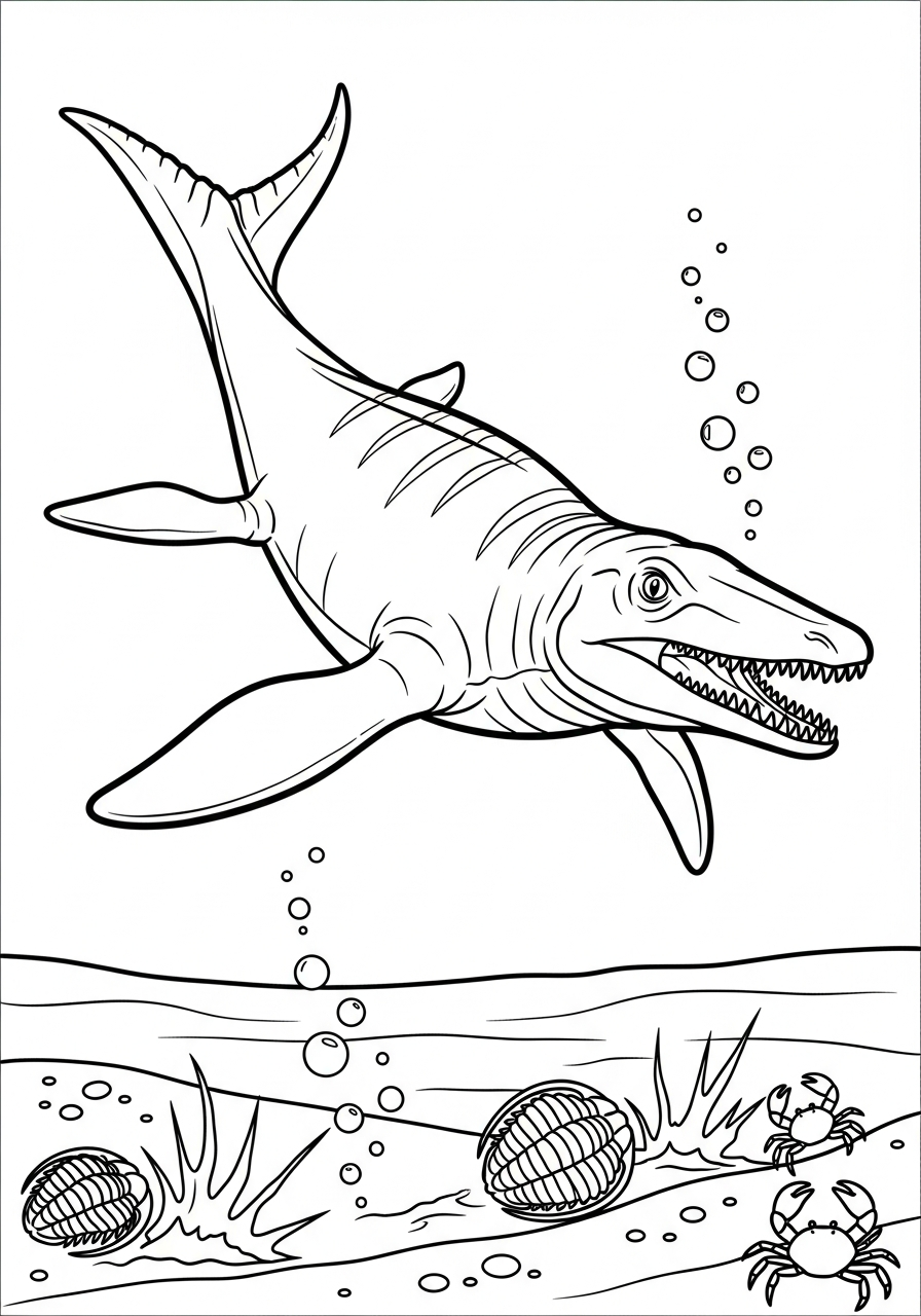 Mosasaurus on ocean floor coloring page
