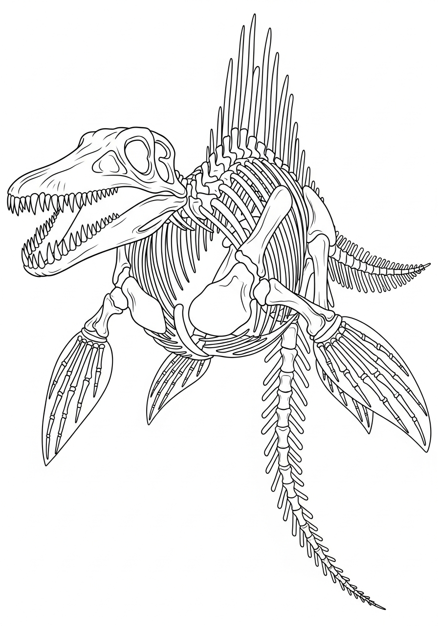Mosasaurus skeleton fossil coloring page