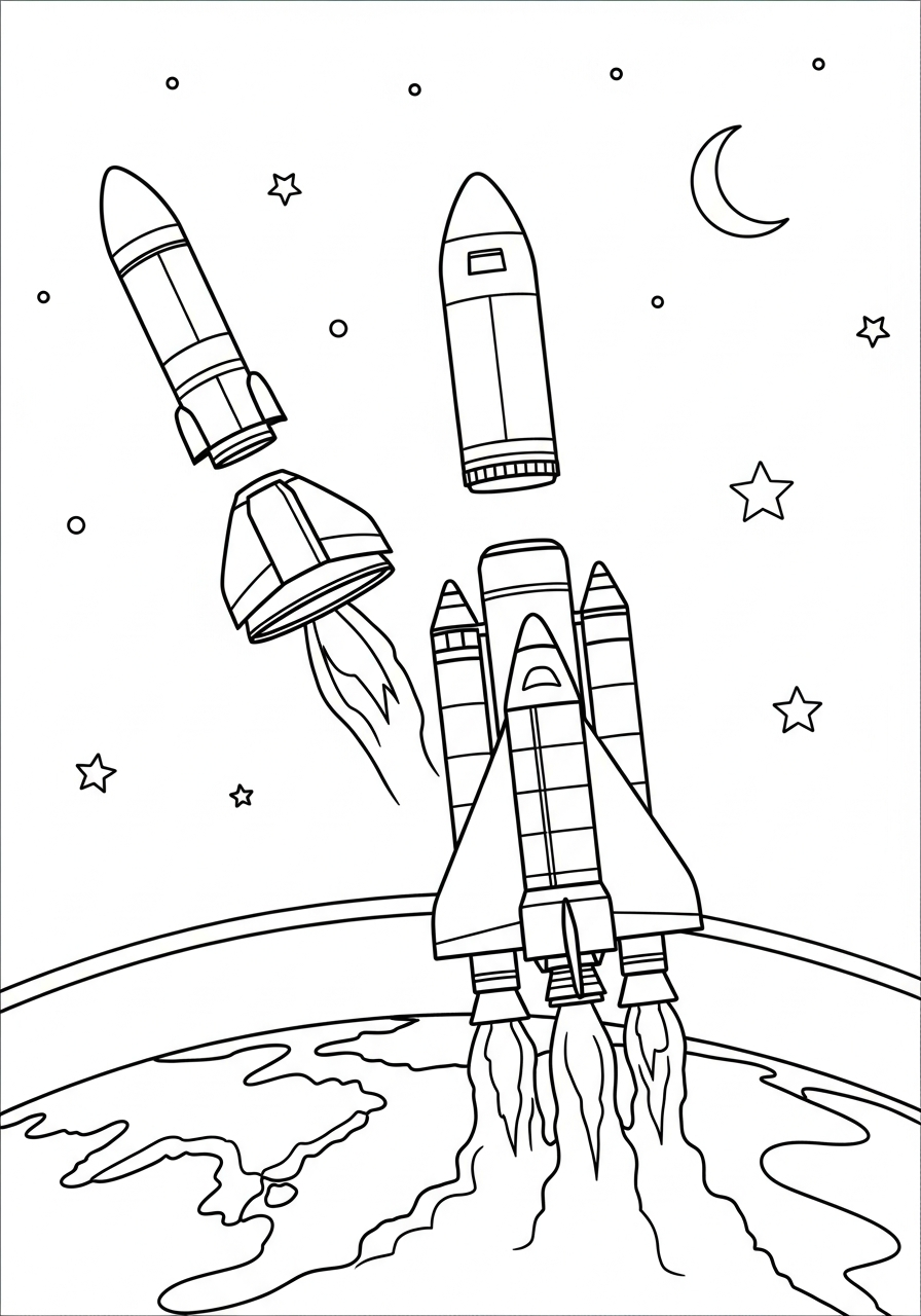 Rocket Ship Coloring Pages 7 Multi-stage rocket separating in orbit coloring page