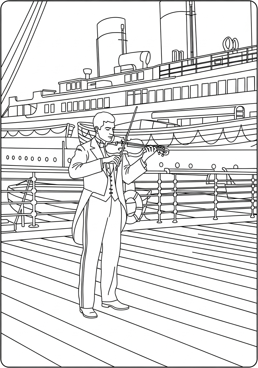 Musician playing violin on deck coloring page