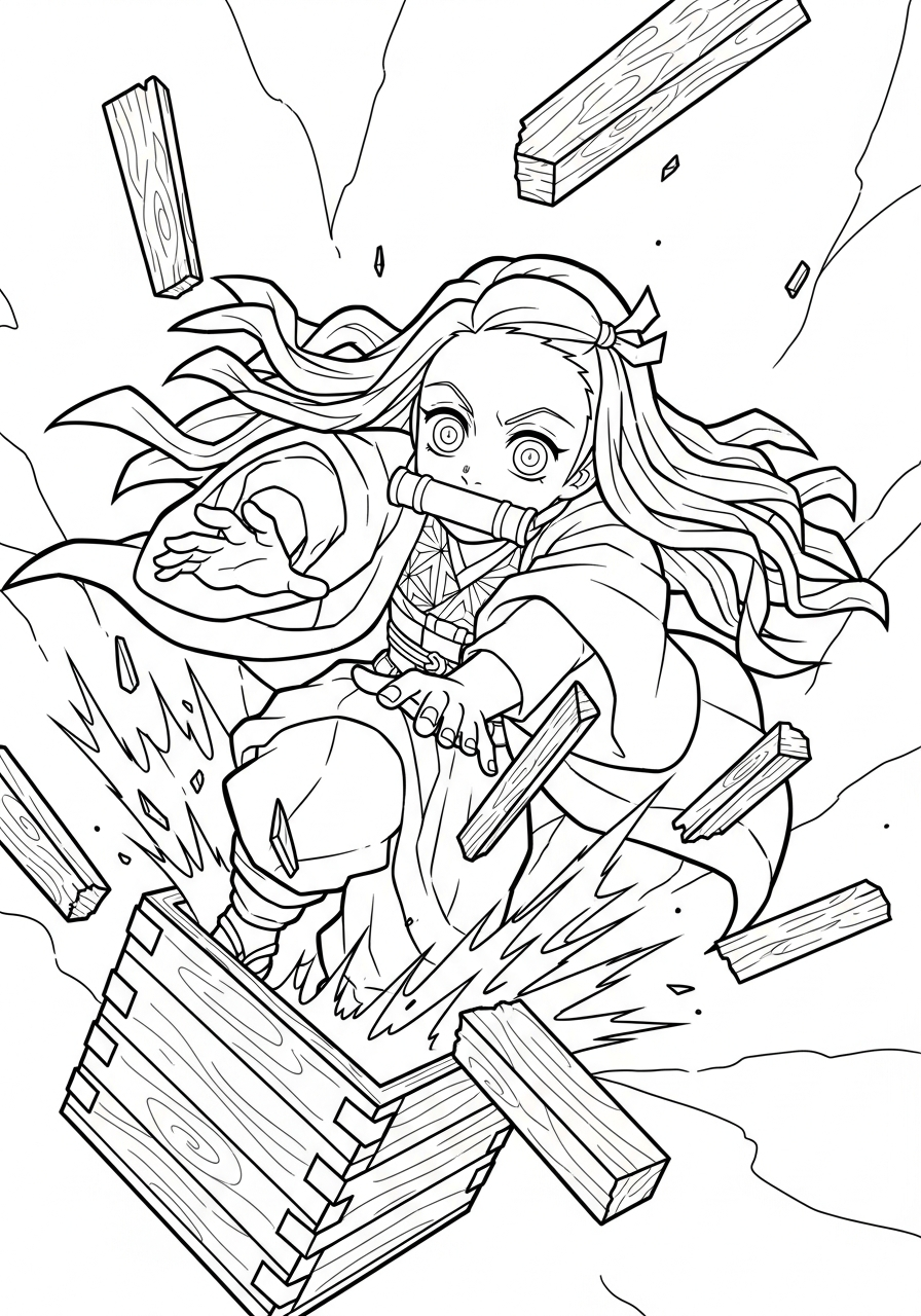 Nezuko Coloring Pages 13 Nezuko bursting out of box coloring page